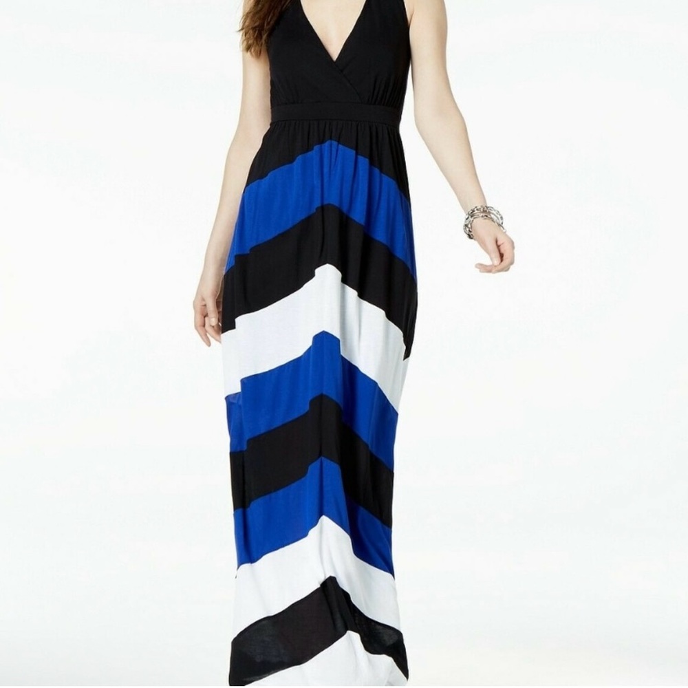 I.n.c. Chevron Racerback long blue black white stripes Dress size XS NWT